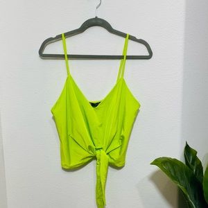 ZARA Skinny Strap Tie-Front Blouse | Lime Green